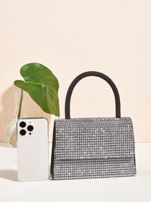 Lấp lánh lấp lánh quyến rũ, sequin, sang trọng, sáng bóng Mini trang trí bằng kim cương giả Túi vuông có nắp túi buổi tối, túi đựng đồ ăn tối bằng kim cương giả, ngọc trai giả cho cô gái dự tiệc, phụ nữ, cô dâu Hoàn hảo cho bữa tiệc, đám cưới, vũ hội, bữa tối/tiệc, cho cocktail - Bạc - Xem 5