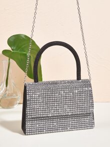 Lấp lánh lấp lánh quyến rũ, sequin, sang trọng, sáng bóng Mini trang trí bằng kim cương giả Túi vuông có nắp túi buổi tối, túi đựng đồ ăn tối bằng kim cương giả, ngọc trai giả cho cô gái dự tiệc, phụ nữ, cô dâu Hoàn hảo cho bữa tiệc, đám cưới, vũ hội, bữa tối/tiệc, cho cocktail - Bạc - Xem 8