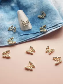 10 piezas Decoración de uñas con diamantes de imitación con diseño de mariposa, decoración de uñas DIY, piedrecitas para uñas, suministros para uñas - Multicolor - Ver 1