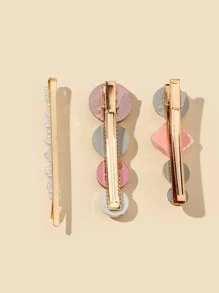 3pcs Faux Pearl & Round Decor Hair Clip Elegant - Multicolor - View 2