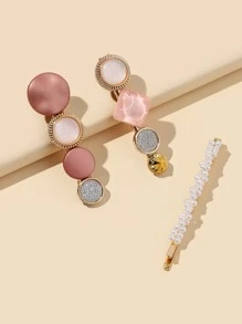 3pcs Faux Pearl & Round Decor Hair Clip Elegant - Multicolor - View 3