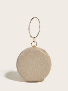 Glamorous Glitter Bling, Sequin, Luxury, Shiny Mini Rhinestone Decor Ring Handle Design Glitter Chain Circle Bag, Perfect Bride Purse For Wedding, Prom & Party Events Evening Bag, Dinner Bag For Party Girl, Woman - Gold - View 2