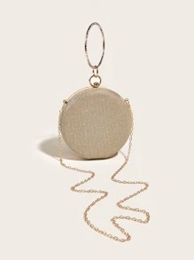 Glamorous Glitter Bling, Sequin, Luxury, Shiny Mini Rhinestone Decor Ring Handle Design Glitter Chain Circle Bag, Perfect Bride Purse For Wedding, Prom & Party Events Evening Bag, Dinner Bag For Party Girl, Woman - Gold - View 3