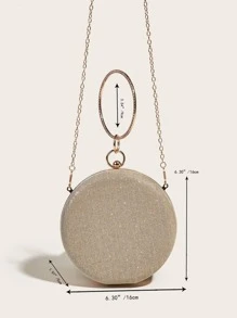 Glamorous Glitter Bling, Sequin, Luxury, Shiny Mini Rhinestone Decor Ring Handle Design Glitter Chain Circle Bag, Perfect Bride Purse For Wedding, Prom & Party Events Evening Bag, Dinner Bag For Party Girl, Woman - Gold - View 4