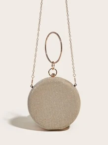 Glamorous Glitter Bling, Sequin, Luxury, Shiny Mini Rhinestone Decor Ring Handle Design Glitter Chain Circle Bag, Perfect Bride Purse For Wedding, Prom & Party Events Evening Bag, Dinner Bag For Party Girl, Woman - Gold - View 5