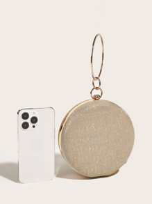 Glamorous Glitter Bling, Sequin, Luxury, Shiny Mini Rhinestone Decor Ring Handle Design Glitter Chain Circle Bag, Perfect Bride Purse For Wedding, Prom & Party Events Evening Bag, Dinner Bag For Party Girl, Woman - Gold - View 6