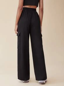 SHEIN EZwear Flap Pocket Side Cargo Joggers - Black - View 2