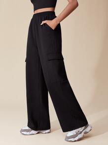 SHEIN EZwear Flap Pocket Side Cargo Joggers - Black - View 3