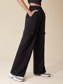 SHEIN EZwear Flap Pocket Side Cargo Joggers - Black - View 4