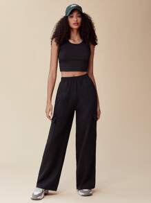 SHEIN EZwear Flap Pocket Side Cargo Joggers - Black - View 5