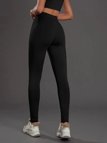 SHEIN EZwear Letter Graphic Tummy Control Leggings - Black - View 2