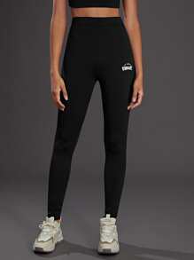 SHEIN EZwear Letter Graphic Tummy Control Leggings - Black - View 5