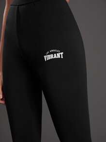 SHEIN EZwear Letter Graphic Tummy Control Leggings - Black - View 6