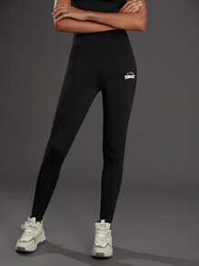 SHEIN EZwear Letter Graphic Tummy Control Leggings - Black - View 7