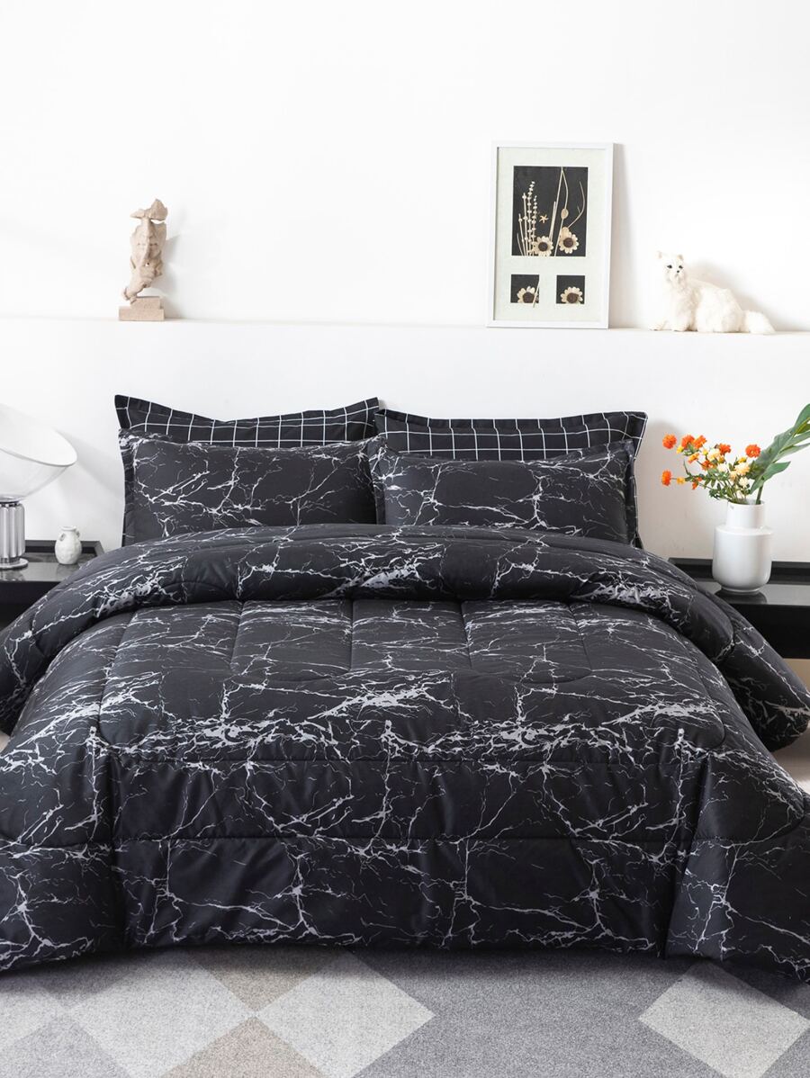 Marble Print Duvet Cover Set Without Filler - Multicolor - View 1