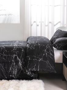 Marble Print Duvet Cover Set Without Filler - Multicolor - View 6
