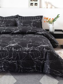Marble Print Duvet Cover Set Without Filler - Multicolor - View 8