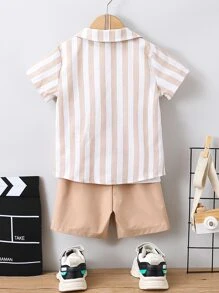 Toddler Boys Striped Letter Patched Shirt & Shorts With Tank Top - Multicolor - View 2