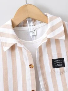 Toddler Boys Striped Letter Patched Shirt & Shorts With Tank Top - Multicolor - View 7