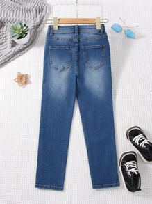 Boys Bleach Wash Straight Leg Jeans - Dark Wash - View 2