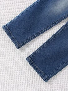 Boys Bleach Wash Straight Leg Jeans - Dark Wash - View 4