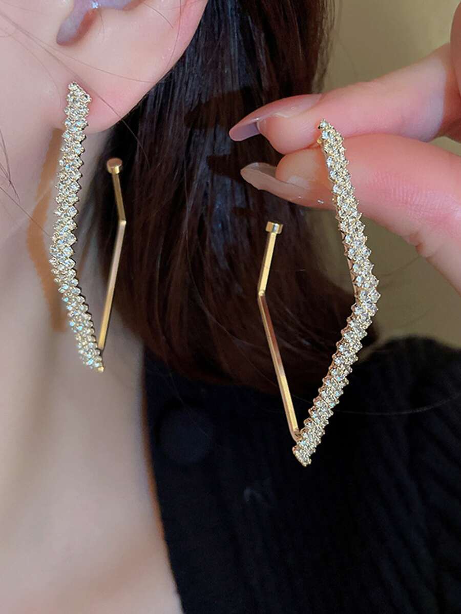 Andkiss Rhinestone Decor Geometric Cuff Hoop Bông tai - Vàng - Xem 1