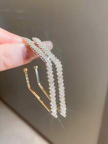 Andkiss Rhinestone Decor Geometric Cuff Hoop Bông tai - Vàng - Xem 2