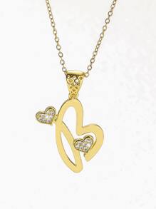 Cubic Zirconia Heart Decor Letter Charm Necklace - Yellow Gold - View 2