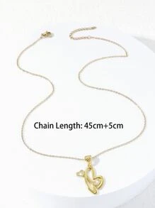 Cubic Zirconia Heart Decor Letter Charm Necklace - Yellow Gold - View 3