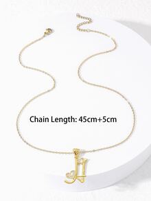 Cubic Zirconia Heart Decor Letter Charm Necklace - Yellow Gold - View 3