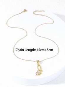 Cubic Zirconia Heart Decor Letter Charm Necklace - Yellow Gold - View 3