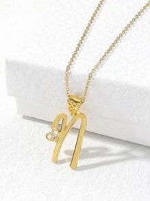 Cubic Zirconia Heart Decor Letter Charm Necklace - Yellow Gold - View 1