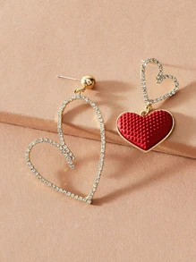 Rhinestone Heart Decor Mismatched Drop Earrings - Multicolor - View 1