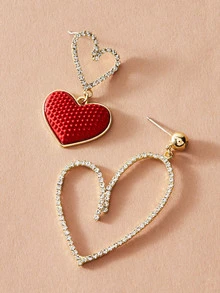 Rhinestone Heart Decor Mismatched Drop Earrings - Multicolor - View 3