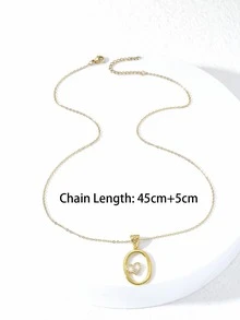 Cubic Zirconia Heart Decor Letter Charm Necklace - Yellow Gold - View 3