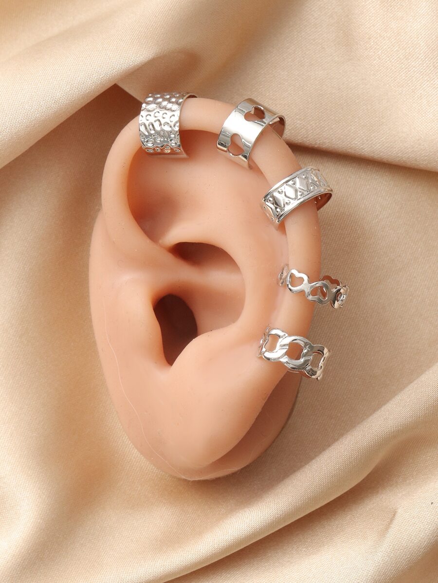 5pcs Heart Decor Ear Cuff - Silver - View 1