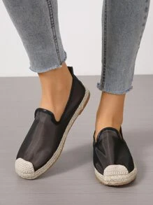 Cap Toe Espadrille Flat Loafers - Black - View 3