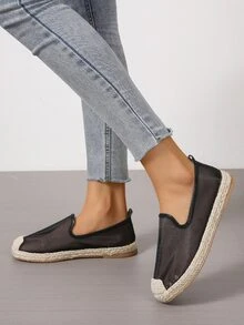 Cap Toe Espadrille Flat Loafers - Black - View 4