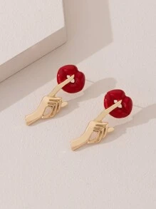 唇部和手設計耳釘 - 金黃色 - 查看 2