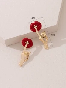 唇部和手設計耳釘 - 金黃色 - 查看 3