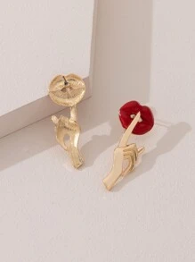 唇部和手設計耳釘 - 金黃色 - 查看 4