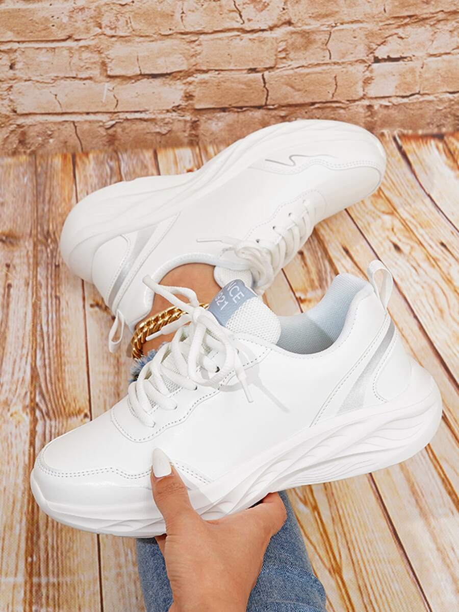 Giày Thể thao Nữ Lá thư Ren lên - trắng - Xem 1