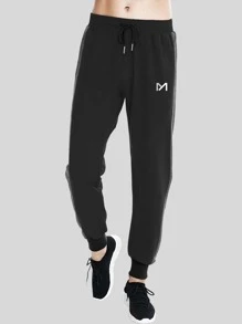 Men Letter Graphic Drawstring Waist Sports Trousers - Black - View 1