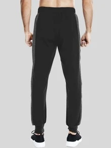 Men Letter Graphic Drawstring Waist Sports Trousers - Black - View 2