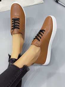 Bike Embossed Lace-up Front Skate Shoes - Brown - View 2