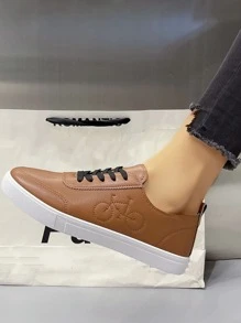 Bike Embossed Lace-up Front Skate Shoes - Brown - View 4
