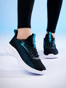 女士双色贴片装饰系带前运动鞋，非常适合瑜伽圆头运动跑步鞋