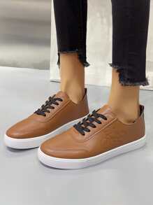 Bike Embossed Lace-up Front Skate Shoes - Brown - View 5
