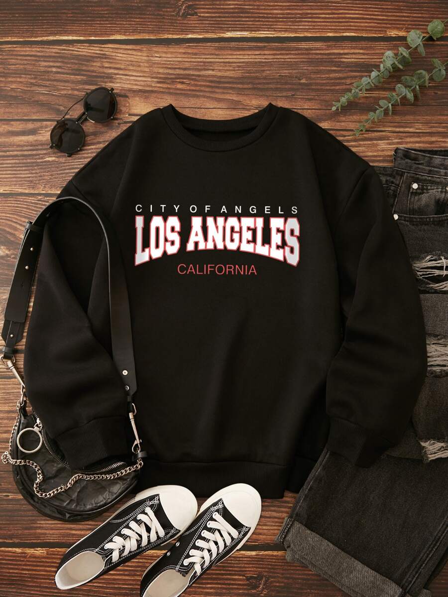 SHEIN LUNE 字母圖案加絨內裏運動衫