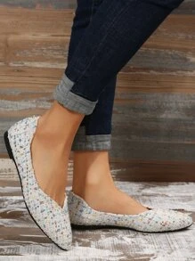 Fashion Ballet Shoes For Women, Colorblock Point Toe Fabric Flats - Multicolor - View 3